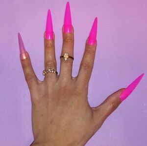 10pcs 3XL Stiletto Pink With Shimmer Accent Press On Nails